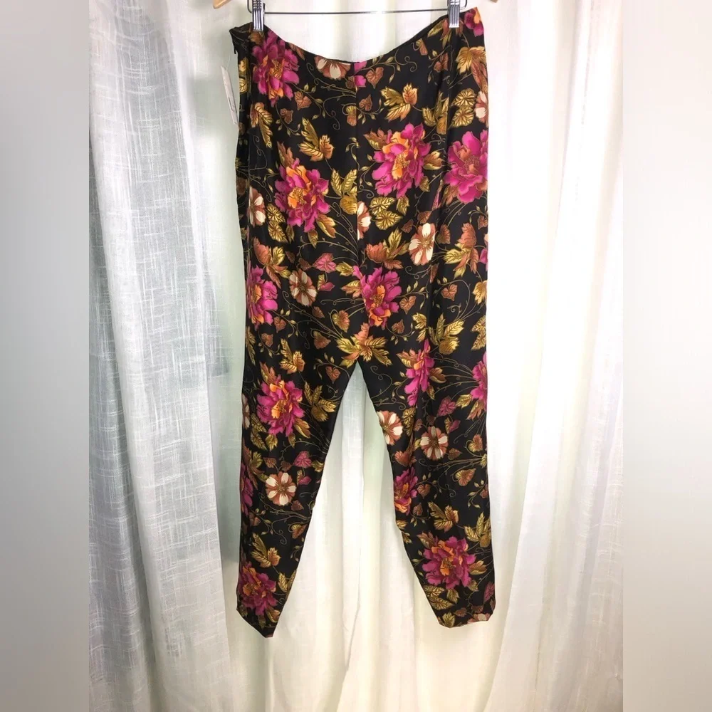 Liz Claiborne Black and Pink Floral Silk Pants NWT size 16